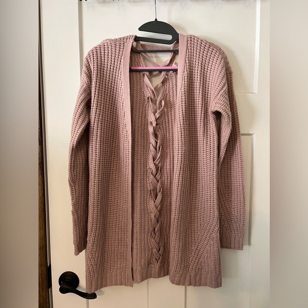 Dusty Pink cardigan with Crisscross detail on back